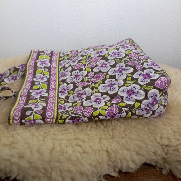 VERA BRADLEY Plum Petals Shoulder Bag TOTE Retired Pattern Purple Green Large - Picture 4 of 6